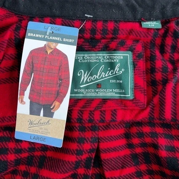 Woolrich Men’s Black and Red Long Sleeve Casual Brawny Flannel Shirt